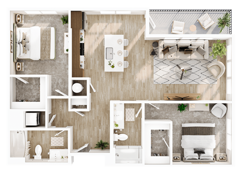 Floor plan for 2 beds, 2 baths, 1153 sqft