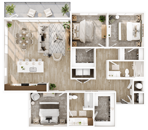 Floor plan for 3 beds, 2 baths, 1526 sqft