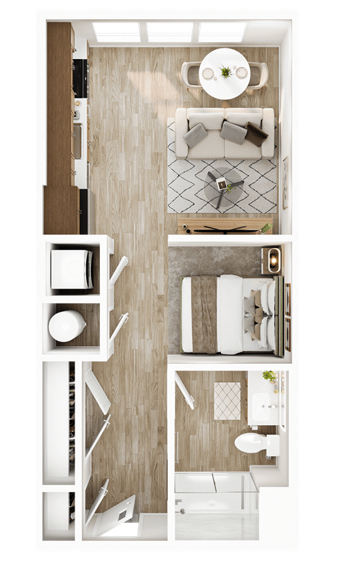 Floor plan for studio, 1 bath, 496 sqft