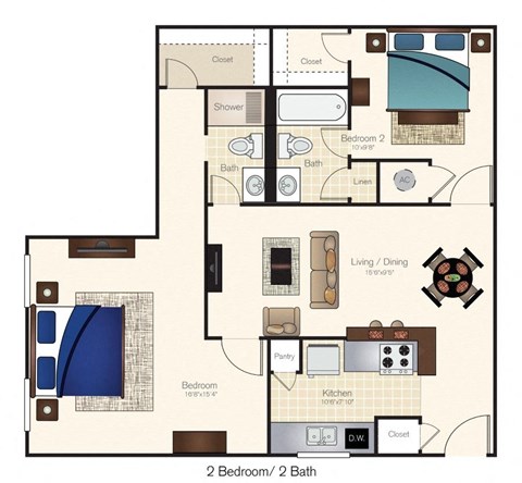 Floor plan for 3 beds, 1.5 baths, 796 sqft