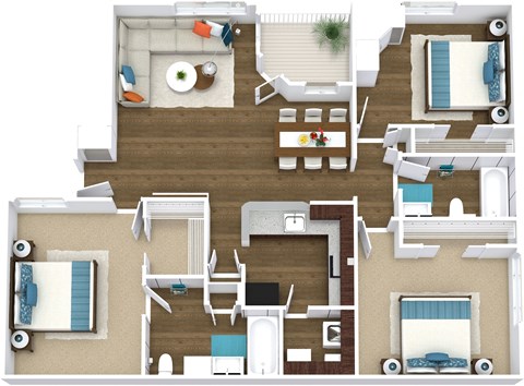 Floor plan for 3 beds, 2 baths, 1200 sqft