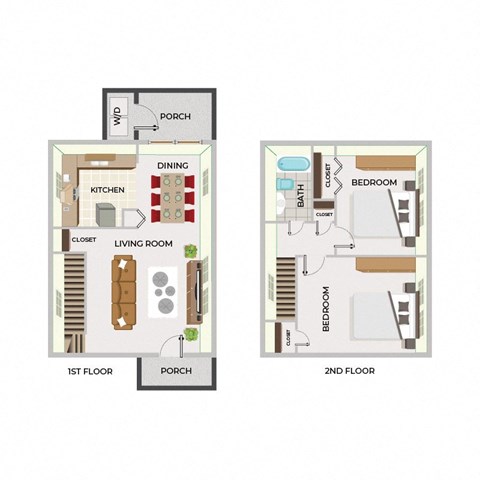 Floor plan for 2 beds, 1 bath, 850 sqft