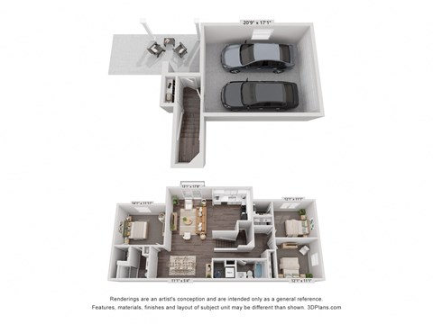 Floor plan for 3 beds, 2 baths, 1258 sqft
