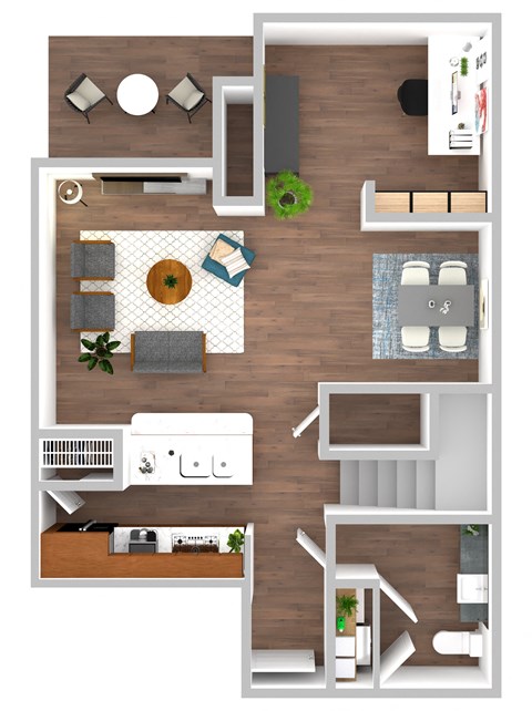 Floor plan for 2 beds, 2.5 baths, 1249 sqft