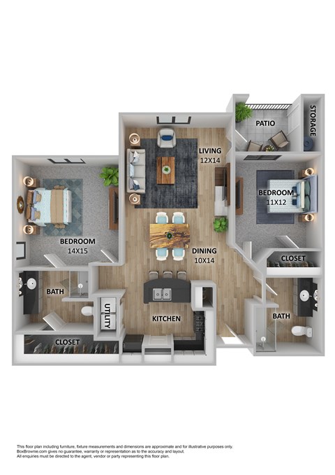 Floor plan for 2 beds, 2 baths, 1191 sqft