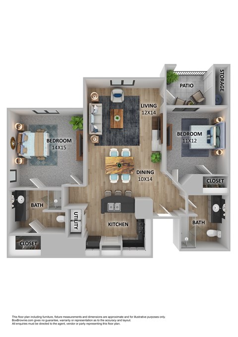 Floor plan for 2 beds, 2 baths, 1106 sqft