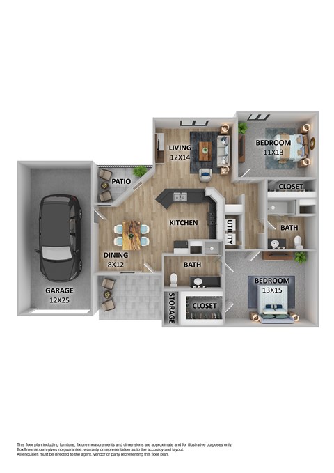 Floor plan for 2 beds, 2 baths, 1106 sqft