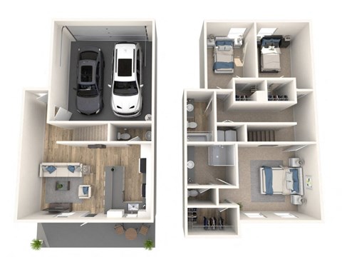 Floor plan for 3 beds, 2.5 baths, 1267 sqft