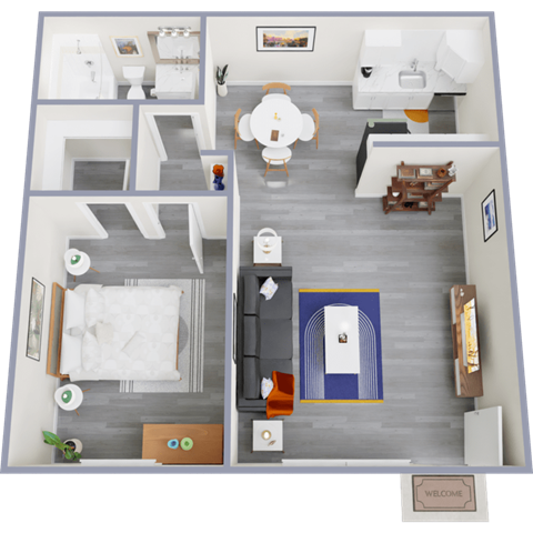 Floor plan for 1 bed, 1 bath, 620 sqft