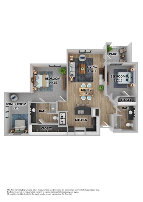 Floor plan for 2 beds, 2 baths, 1331 sqft