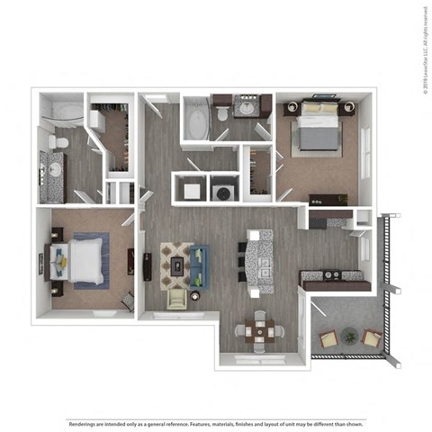 Floor plan for 2 beds, 2 baths, 1105 sqft