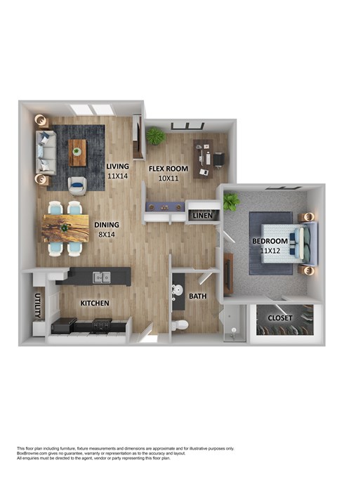 Floor plan for 1 bed, 1 bath, 947 sqft