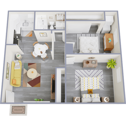 Floor plan for 2 beds, 1 bath, 720 sqft