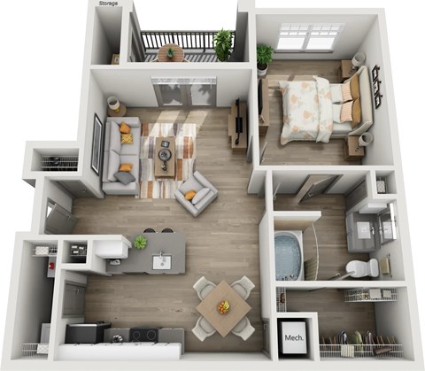 Floor plan for 1 bed, 1 bath, 789 sqft