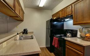 San Antonio apartment for rent - a kitchen with a sink and a black refrigerator