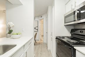 Dallas apartment for rent - A kitchen with a black stove top oven.