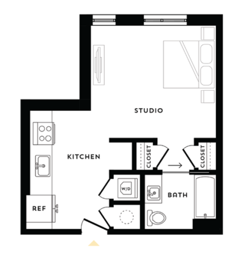 Floor plan for studio, 1 bath, 466 sqft