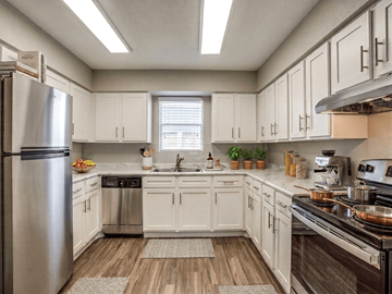 Georgetown apartment for rent - A kitchen with white cabinets and stainless steel appliances.