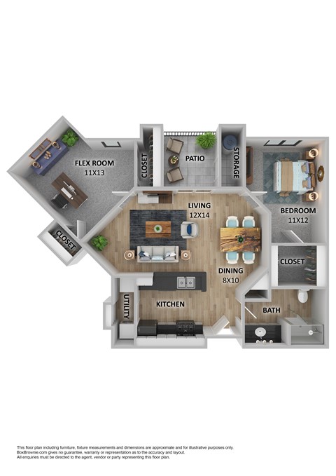 Floor plan for 1 bed, 1 bath, 952 sqft