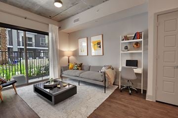 Houston apartment for rent - a living room with a couch and a coffee table and a window