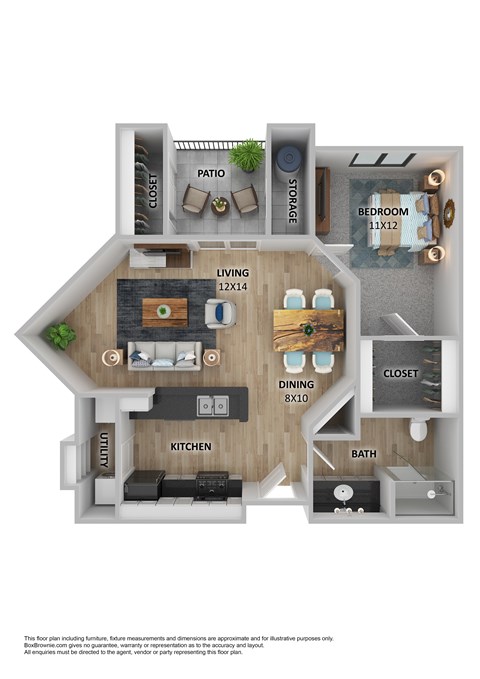 Floor plan for 1 bed, 1 bath, 745 sqft