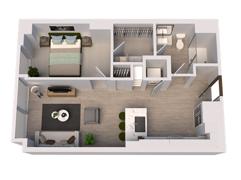 Floor plan for 1 bed, 1 bath, 621 sqft