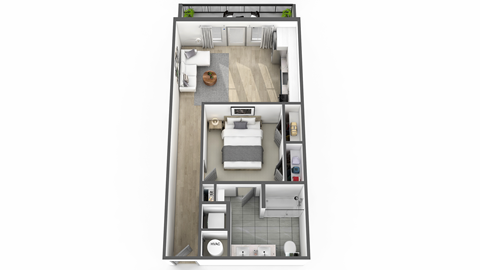 Floor plan for 1 bed, 1 bath, 603 sqft