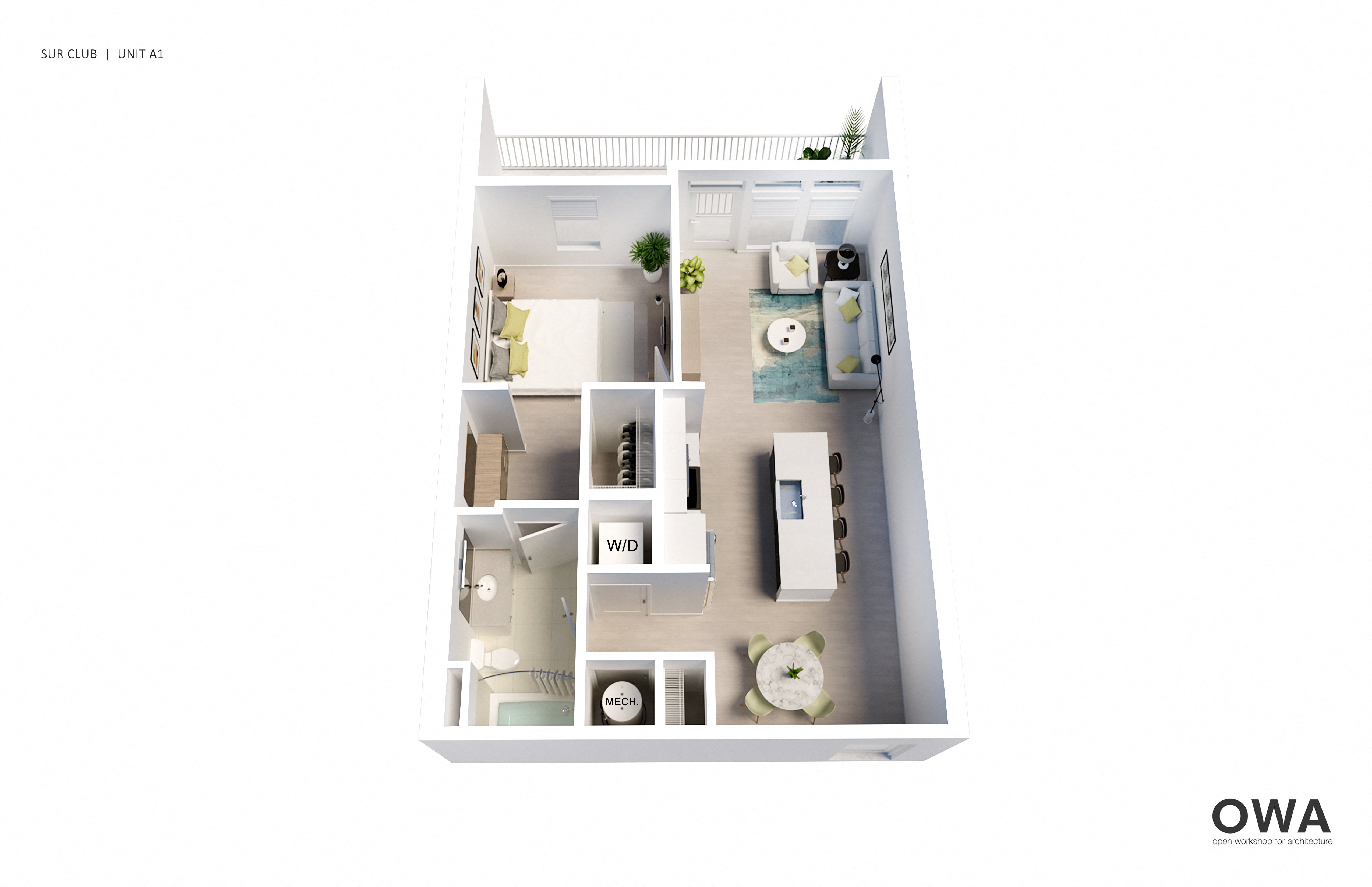 Floor plan for 1 bed, 1 bath, 740 sqft