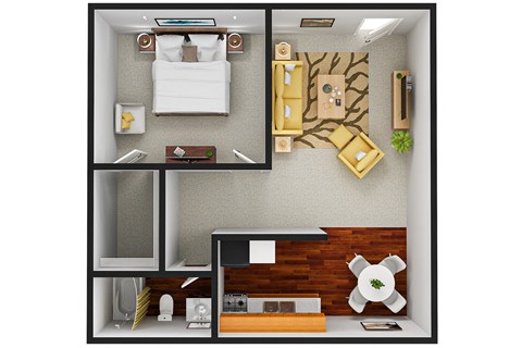 Floor plan for 1 bed, 1 bath, 584 sqft