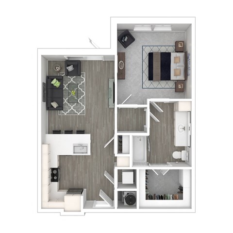 Floor plan for 1 bed, 1 bath, 716 sqft