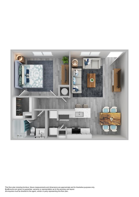 Floor plan for 1 bed, 1 bath, 698 sqft