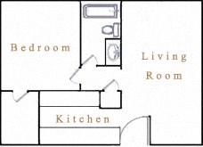 Floor plan for 1 bed, 1 bath, 543 sqft