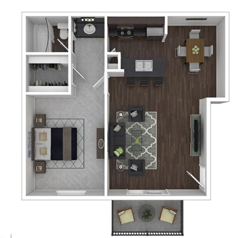 Floor plan for 1 bed, 1 bath, 732 sqft