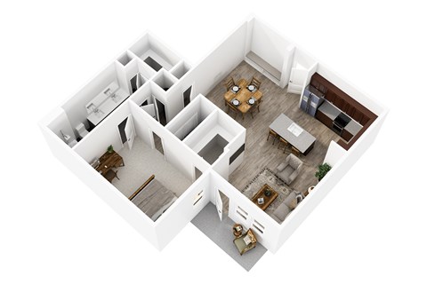 Floor plan for 1 bed, 1 bath, 951 sqft