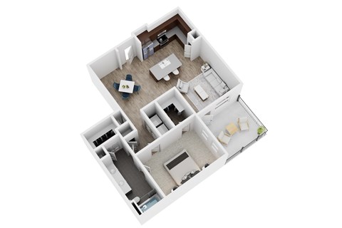 Floor plan for 1 bed, 1 bath, 951 sqft