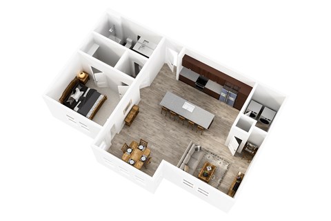 Floor plan for 1 bed, 1 bath, 985 sqft
