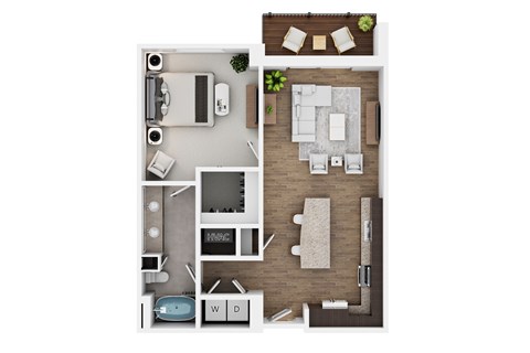 Floor plan for 1 bed, 1 bath, 834 sqft