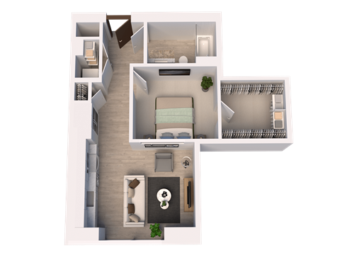Floor plan for 1 bed, 1 bath, 650 sqft