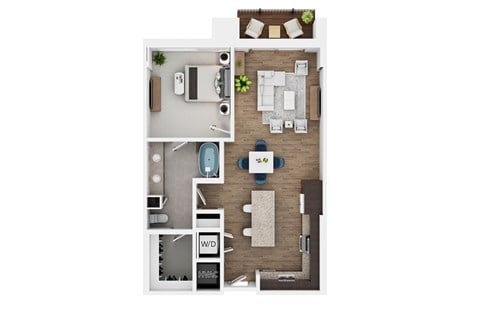 Floor plan for 1 bed, 1 bath, 854 sqft