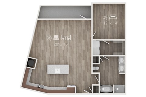 Floor plan for 1 bed, 1 bath, 1170 sqft