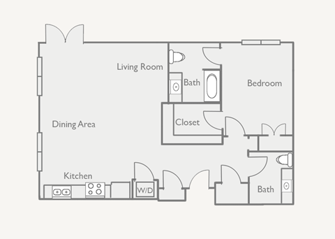Floor plan for 1 bed, 1 bath, 912 sqft
