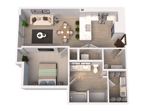 Floor plan for 1 bed, 1 bath, 772 sqft