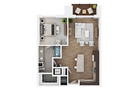 Floor plan for 1 bed, 1 bath, 857 sqft