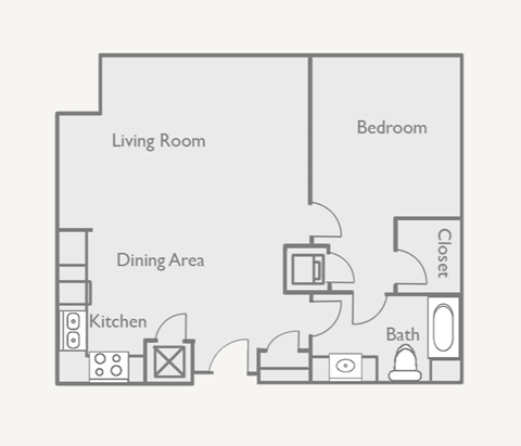 Floor plan for 1 bed, 1 bath, 1019 sqft