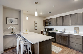 Middleton apartment for rent - a kitchen with a white counter top and wooden cabinets