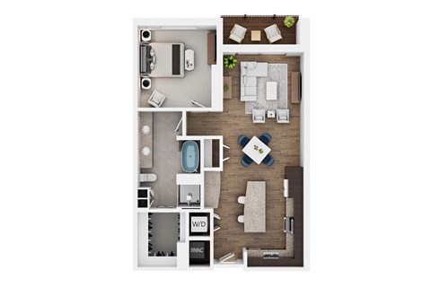 Floor plan for 1 bed, 1 bath, 873 sqft