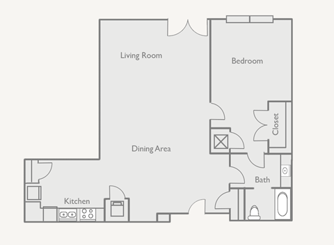 Floor plan for 1 bed, 1 bath, 1278 sqft