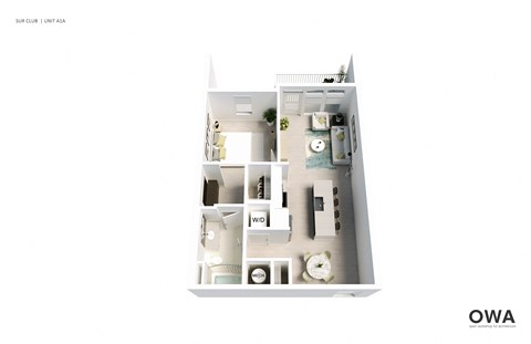 Floor plan for 1 bed, 1 bath, 740 sqft