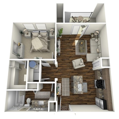 Floor plan for 1 bed, 1 bath, 650 sqft