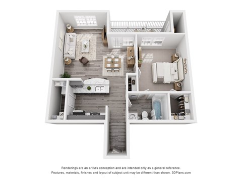 Floor plan for 1 bed, 1 bath, 690 sqft